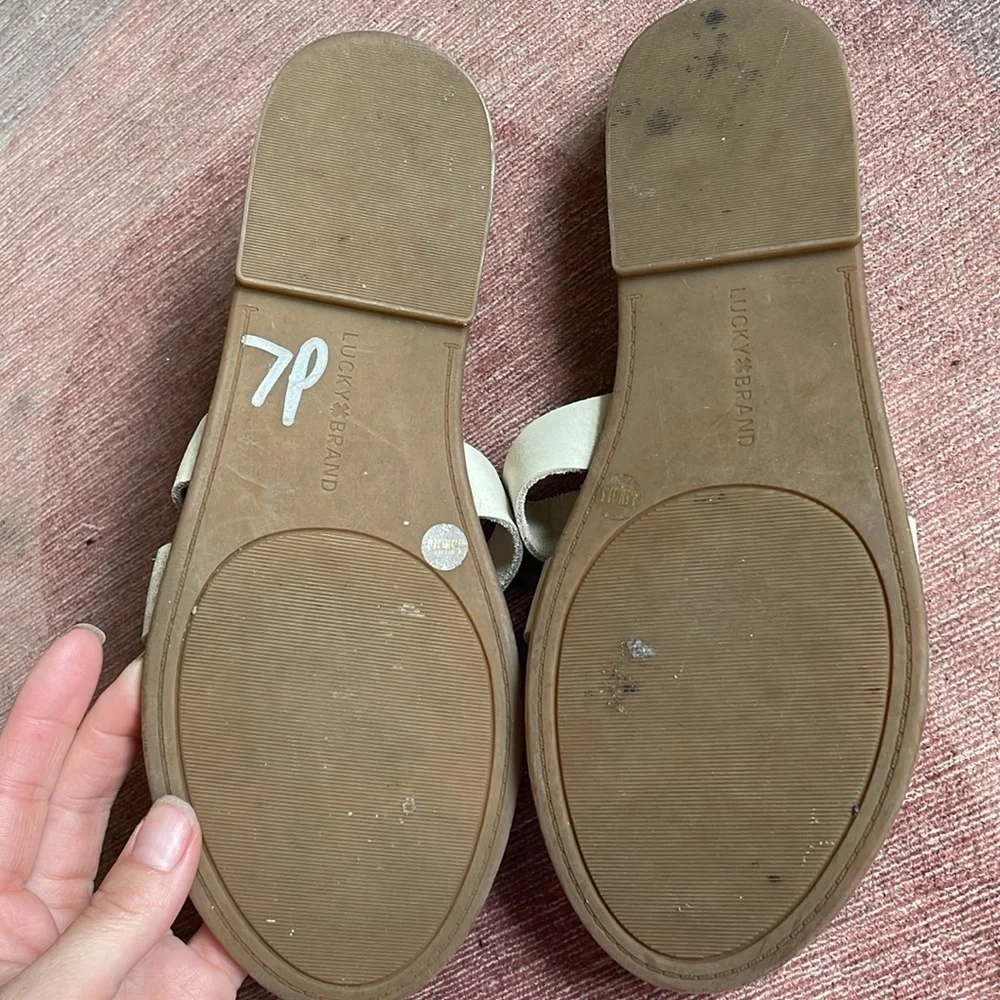 Lucky Brand Aisha Cream Woven Boho Leather Slide Sandals